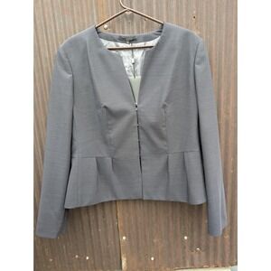 Hugo BOSS Jeisika Wool Blend Blazer Women 14‎ Navy Career Peplum Office Classic